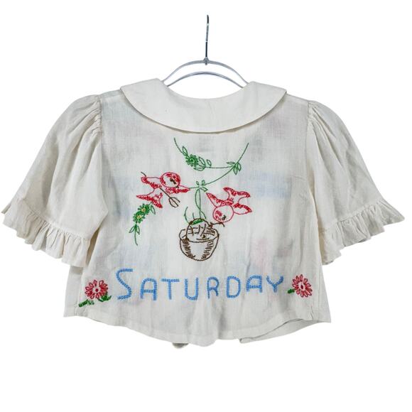 Urban Outfitters Kimchi Blue Embroidered Linen Cottagecore Crop Peter PanTop XS - Picture 2 of 8